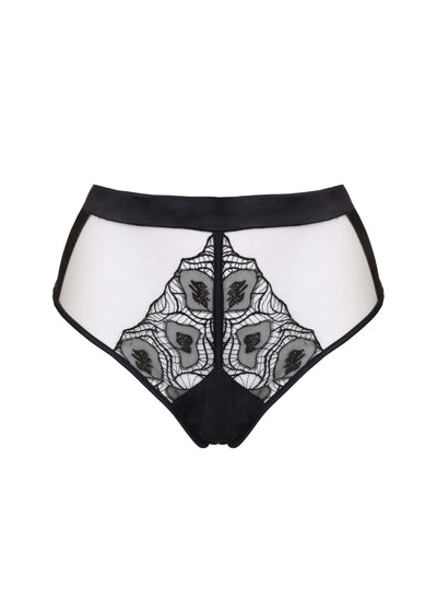 Prelude Highwaist-Brazilian RITZ ROMANCE hautfarbener Tüll schwarze Spitze Satin