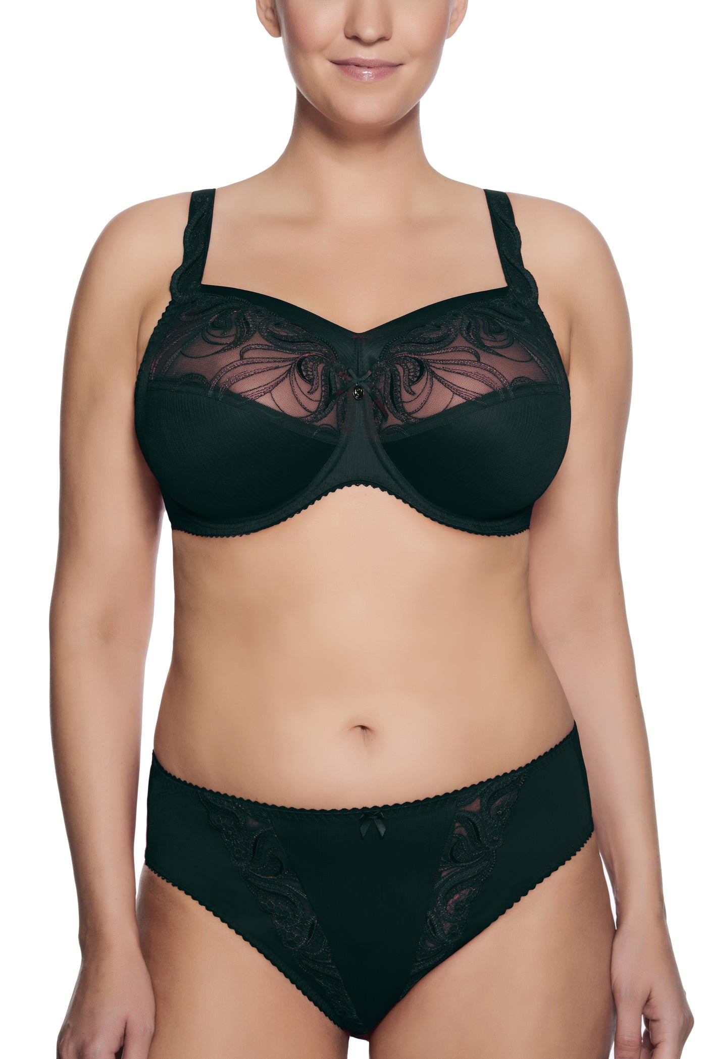 Ulla Bügel-BH CARMEN schwarz Blende Materialmix bestickter Mesh geprägter Stoff