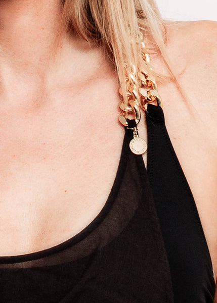 Stella McCartney Strandkleid FALABELLA CLASSICS schwarz goldene Kettendetails kurz
