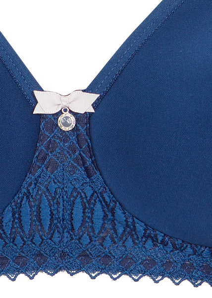 Susa T-Shirt BH SANTORIN royalblau ohne Bügel glatt Tüllstickerei Rautenform