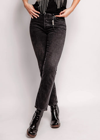 TWIN-SET Jeans PRVW BLACK DENIM schwarz Used Look Strass-Anhänger