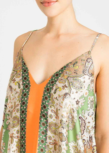 TWIN-SET Maxi-Kleid CANTALOUPE orange grün Satin Paisley