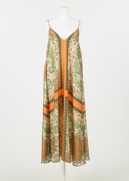 TWIN-SET Maxi-Kleid CANTALOUPE orange grün Satin Paisley
