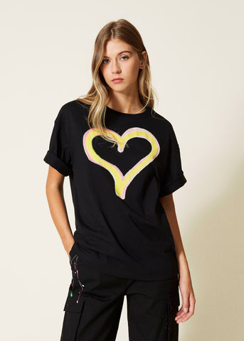 TWIN-SET T-Shirt HEART schwarz Herz Print Oversized