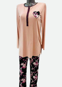 Twin-Set Schlafanzug JERSEY PRINTED altrosa schwarze Hose mit rosa Blumenmuster