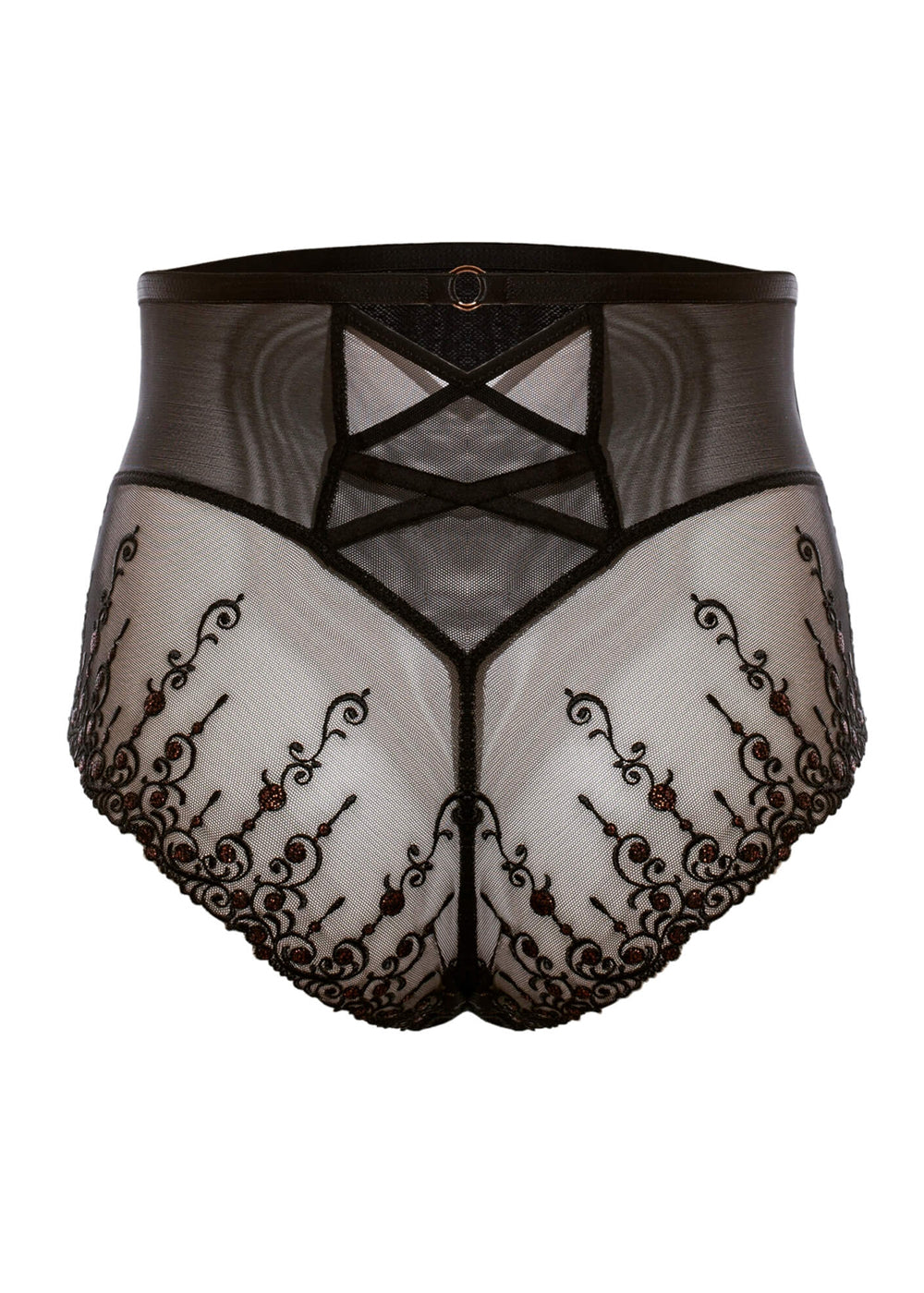 Ulla High-Waist Slip EXCLUSIVE LINE schwarzer Tüll mit Stickerei und Riemen-Details